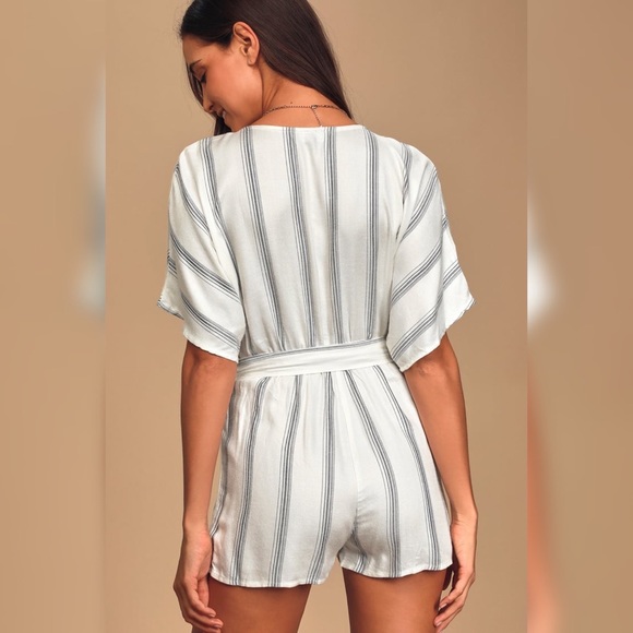 Lulus Climb Aboard Grey and White Striped Romper! - Picture 2 of 12